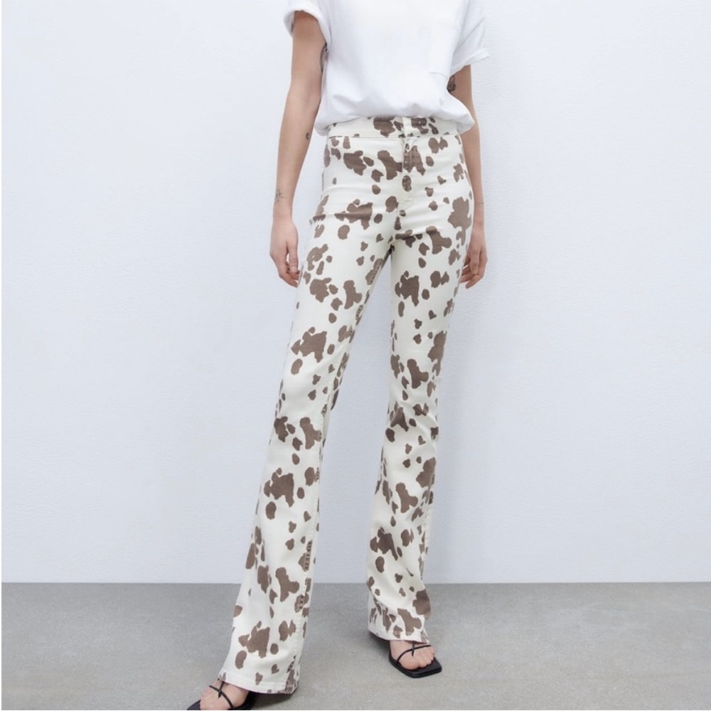 Brown and White (Cow) Patterned Jean Flare Pants